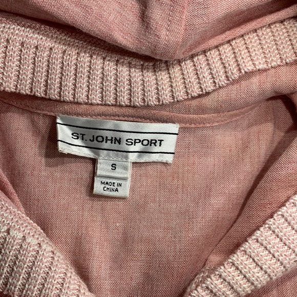 St. John Sport Linen zip-up hooded light pink textured woven knit trim Jacket S - Picture 8 of 8